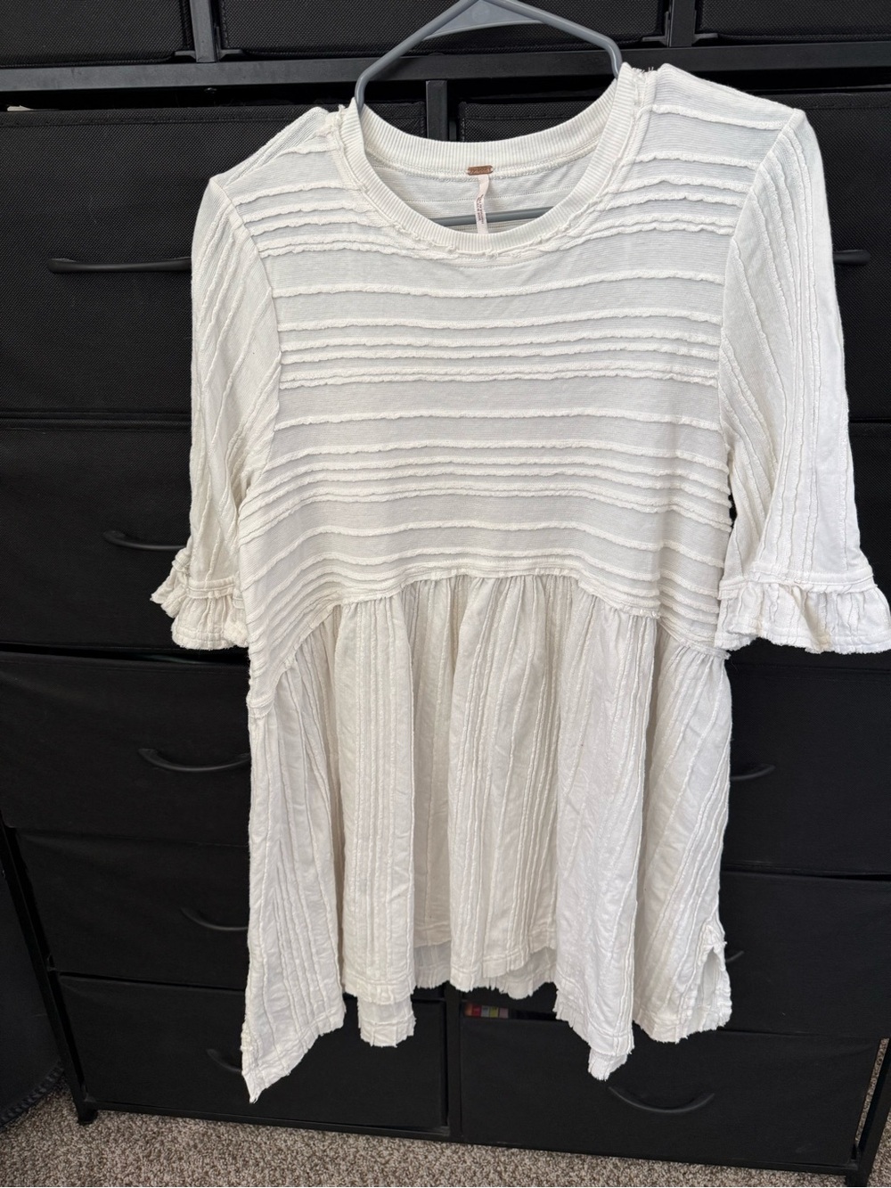 Free People Cream Textured Ruffle-Sleeve Tunic